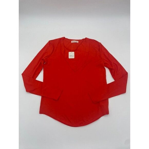 New Free People Raw Hem Boho Orange Long Sleeve XS - Picture 1 of 7